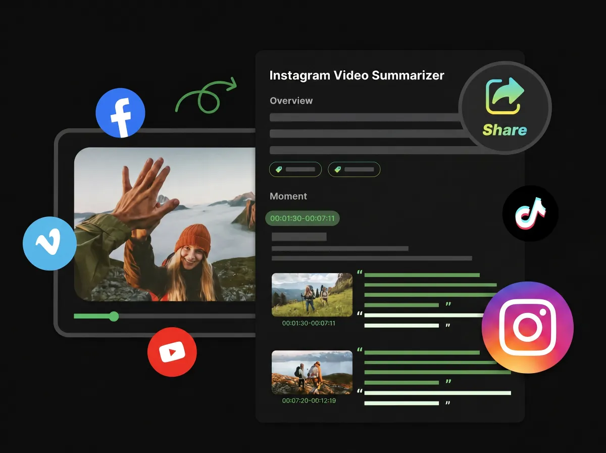 Resumidor de Reels de Instagram que ayuda a analizar tendencias y encontrar ideas para guiones.